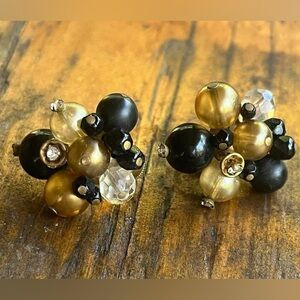 Vendome Black and Gold Tone Cluster Earrings